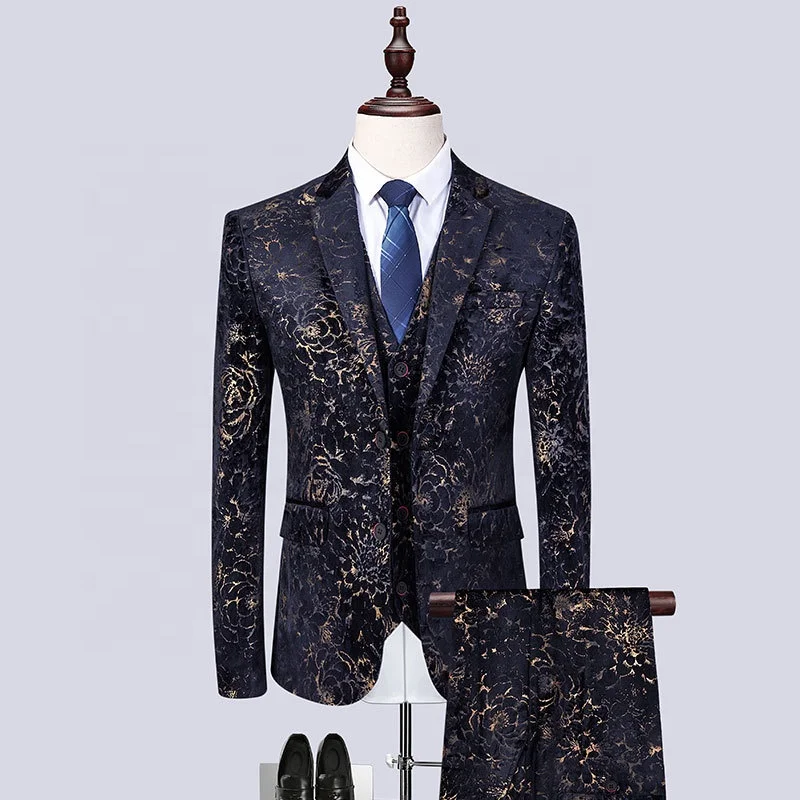 

Vestito Da Sposo 3 Pieces Suit Men Wedding Dress Suits Floral Printed Homme Mariage Baroque Suits Men, As pic