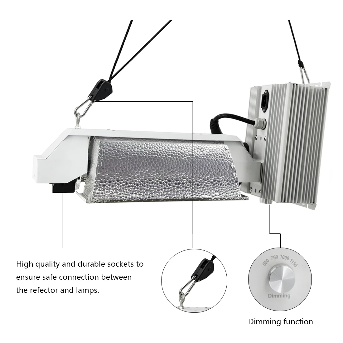 

Stock In USA 98% Reflectivity Dimmable HPS 1000W Hydroponics Indoor Plant Sodium DE Grow Light Kit