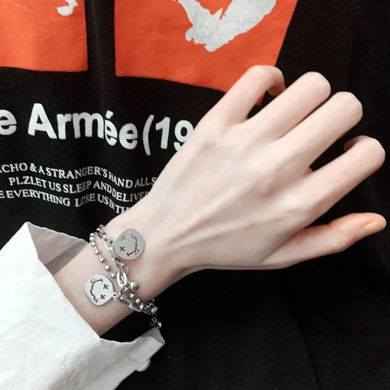

fashion trendy titanium steel 2021 smile face bracelet with pendants