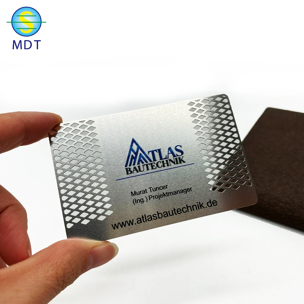 

DU cutout silver and blue stainless steel cards, Cmyk color or pantone color