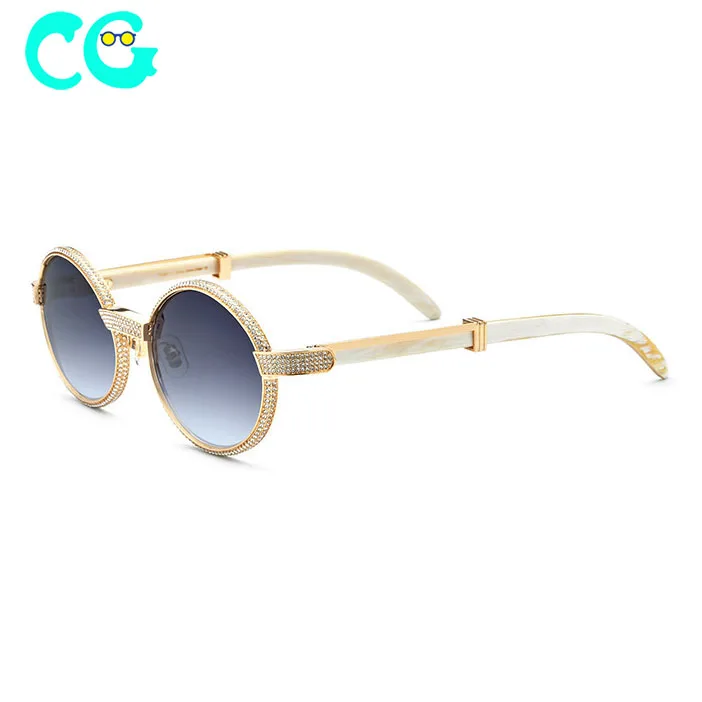 

Fashion High Quality Round Design Nature Crystal Buffalo Horn Sunglasses Women Vintage Eyeglasses Oculos Gafas Accessories, Colors