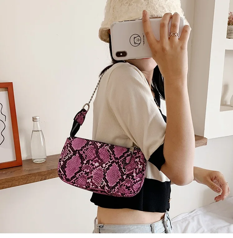 

Fashion Snake Pattern Shoulder Bag Chain Crossbody Bag Quality Leather Handbag womens handbags and purses bags women handbags, White