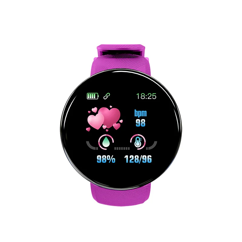 

Watch Round Touch Screen D18 Sport Fitness Smartwatch Bracelet Women Luxury Smart Pedometer Watches, Blue/purple/red/black/green