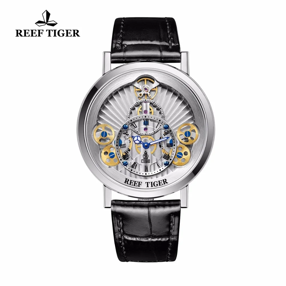 

Reef Tiger /Luxury Quartz Watches For Men Genuine Leather Strap Skeleton Unique Wristwatches Charming Watch RGA1958