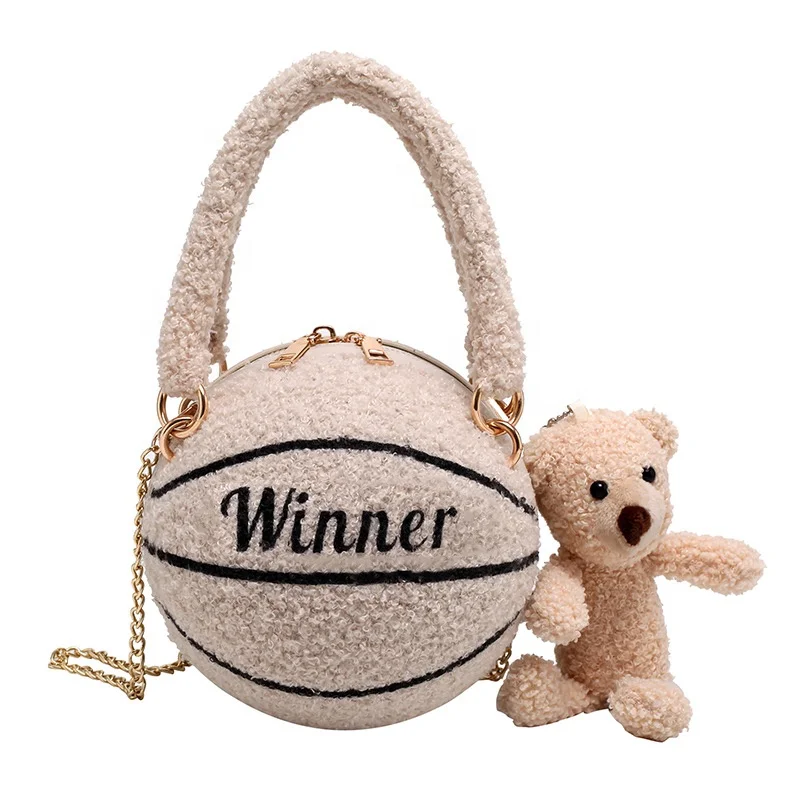 

Fashion Round Shape Purses for Women Basketball Crossbody Handbag Cute Girls Little Ball Purses Basketball Fur PU Clutch Single, Beige, black, brown, pink