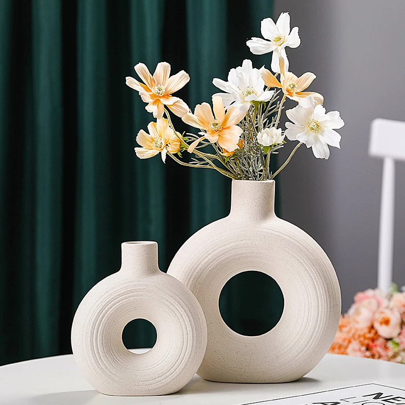 

Creative Nordic Ceramic Flower Arrangement Creative Burning Flower Vase Frosted Metal Spot Hydroponic Home Decoration, White