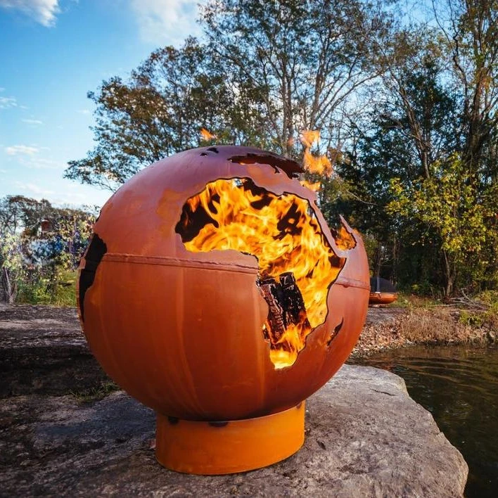 

Corten Steel modern wood burn On Round Fire Ball