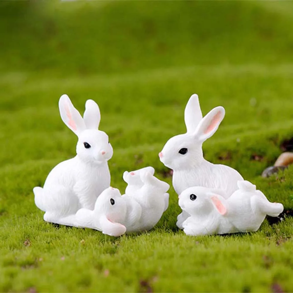 2 Pcs Mini Rabbits Miniature Garden Ornament Resin Craft Fairy Party Decoration 