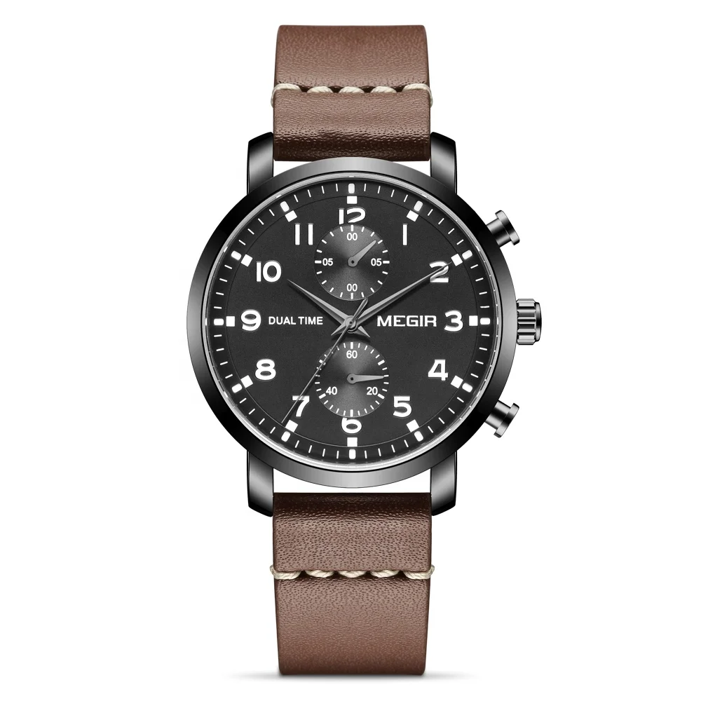 

MEGIR 2160 Brand Luxury Mens Watches Men Male Chronograph Genuine Leather Waterproof 3atm Sport Watch