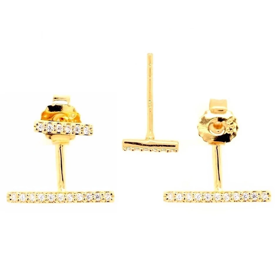 

hot sale women jewelry earrings fine jewelry 925 sterling silver 14k gold plated sparkle bar stud earrings