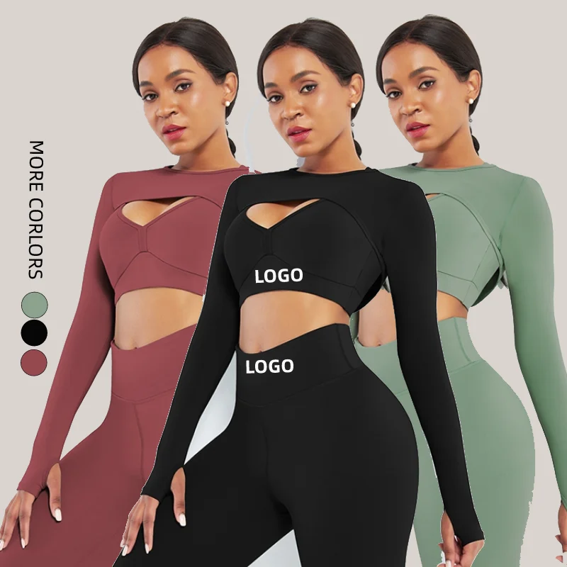 

Custom Solid Breathable long sleeve autumn tops high waist leggings Gym Clothing Fitness Sport Clothes yoga set, As shown;custom made