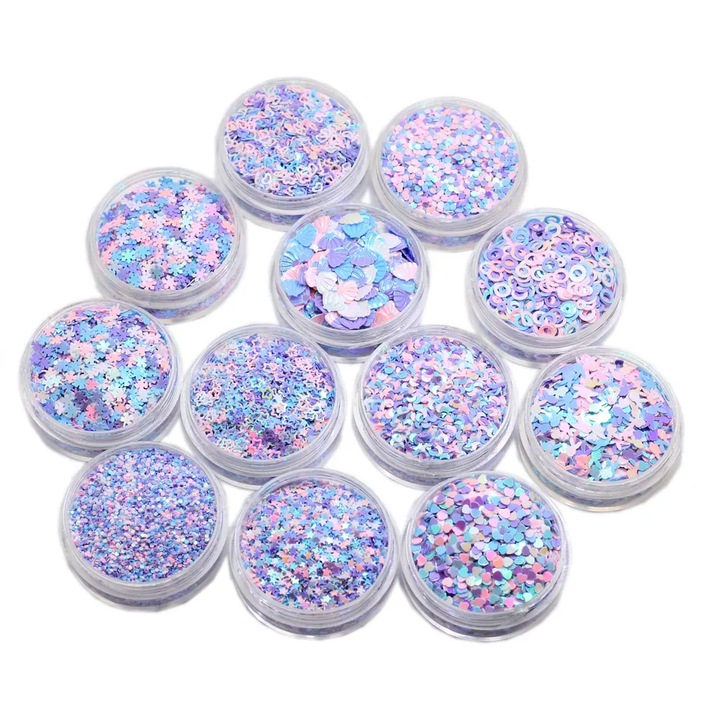 

13 Styles Purple Pink Blue Nail Glitters Holographics Nail Art Sequins Paillettes DIY Makeup Wedding Decoration Party Confetti