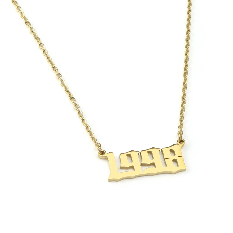 Custom Thanksgiving Gifts Name Letter Pendant Old English Birth Year Necklace