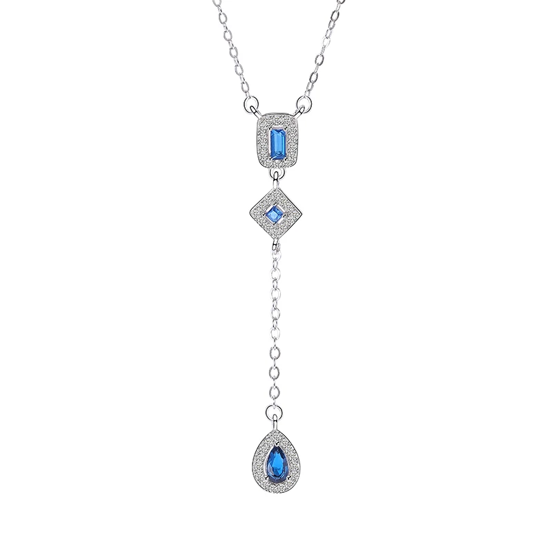 

Luxury Geometry 925 Sterling Silver Jewelry Blue Zircon Teardrop Pendant Necklace For Women