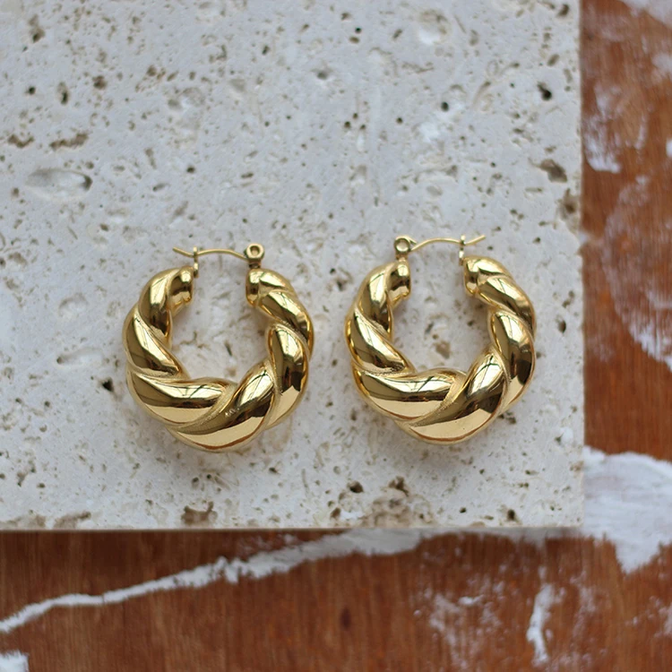 

Stainless steel solid twist Gold Chunky Hoop Earrings croissant earring hoops ear buckles ear rings for girls brinco, Optional as picture,or customized