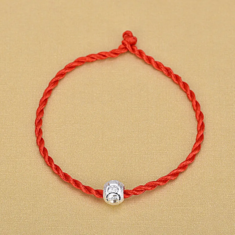 

Sales Promotion Gifts 925 Sterling Silver Red Braided Cord Round Lucy Beads Bracelets Gifts