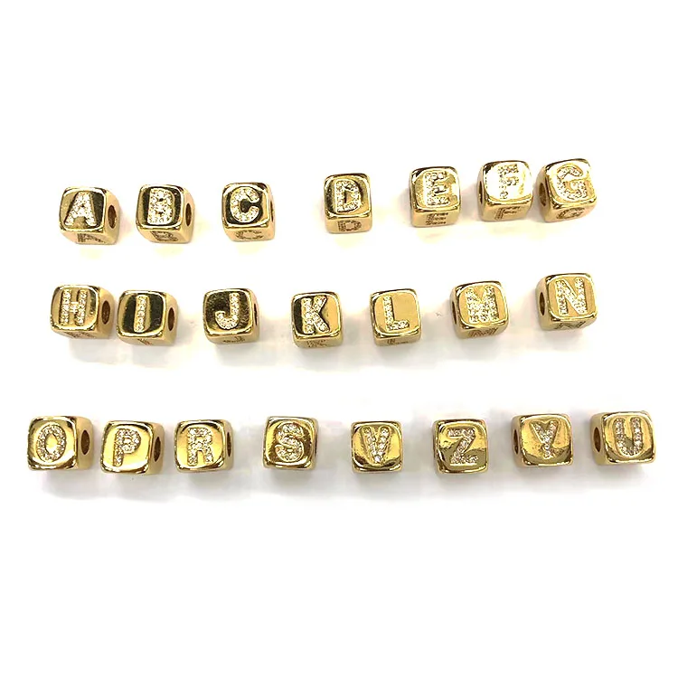 CZ7959 Fashion Big Hole Diamond CZ Micro pave alphabet Letter Initial Cube BOX Jewelry Beads