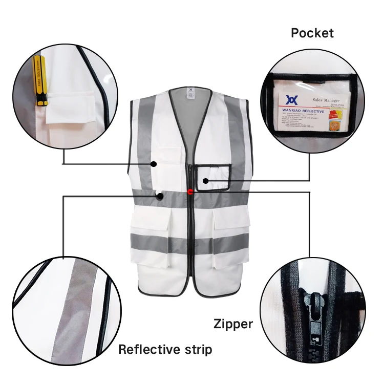 Custom Police 100 Polyester White Reflective Traffic Safety Vest With