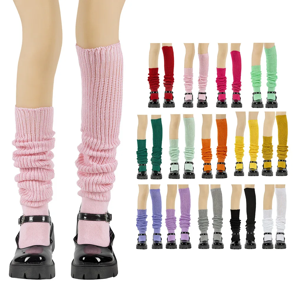 

2023 Korea Colorful Long Loose Cotton Ladies Girls Casual Knee High Boot Sock Lolita Knit Long Scrunch Socks