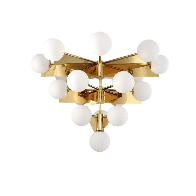 Luxury villa hotel staircase large pendant lights golden designers nordic modern 3-tier round glass ball chandelier