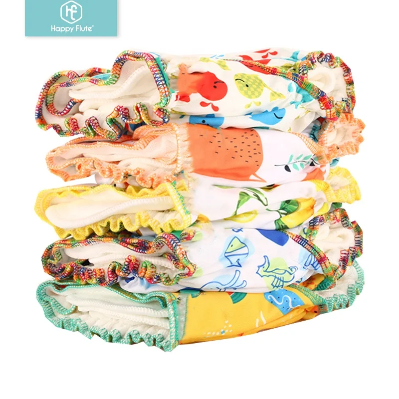 

HappyFlute reusable hybrid AI2 diaper adjustable sewed bamboo cotton inserts cloth diaper, Printed color
