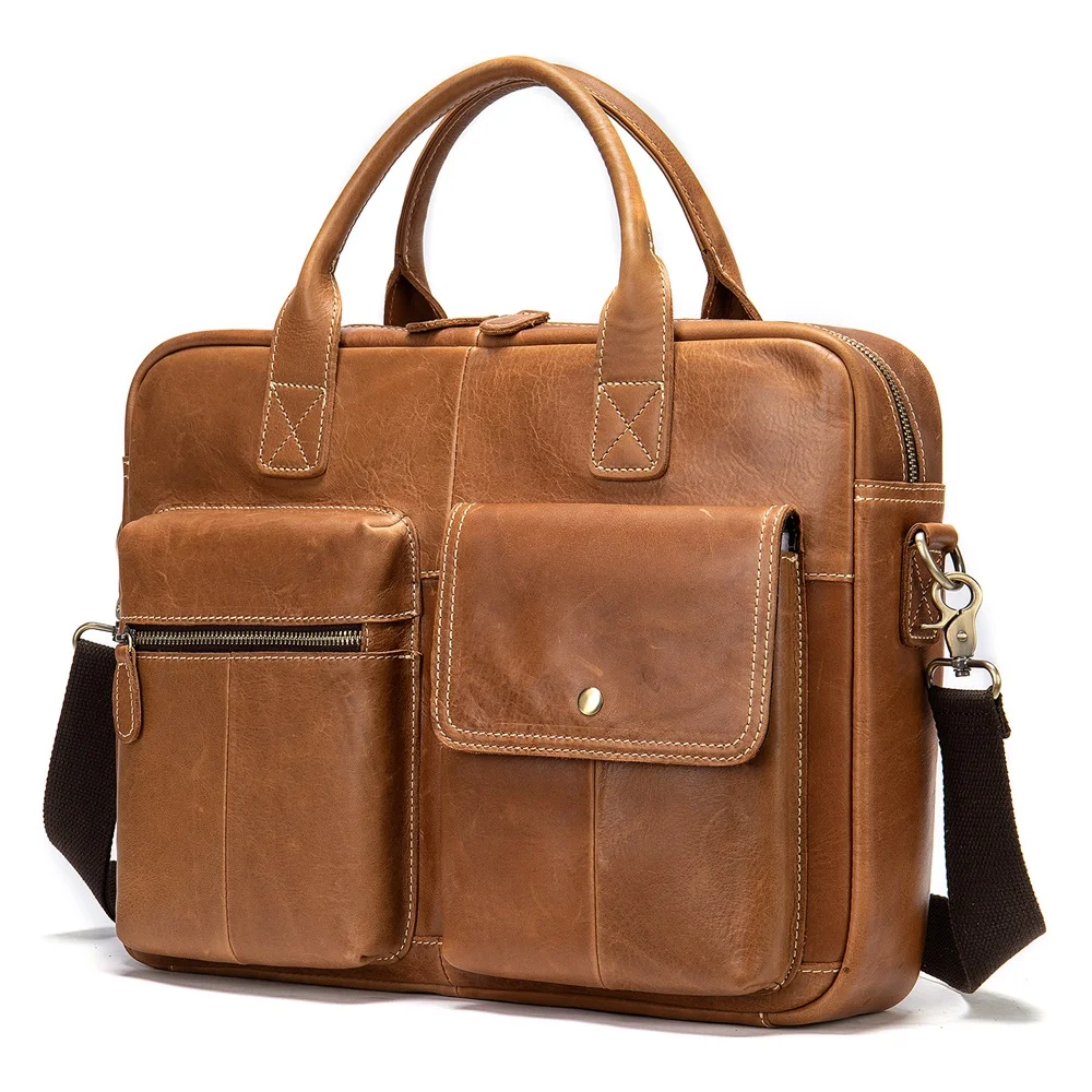 

Online Sale Custom Logo Mens Leather Handbag Genuine Leather computer bag Laptop Business Briefcase Messenger Bag For Men
