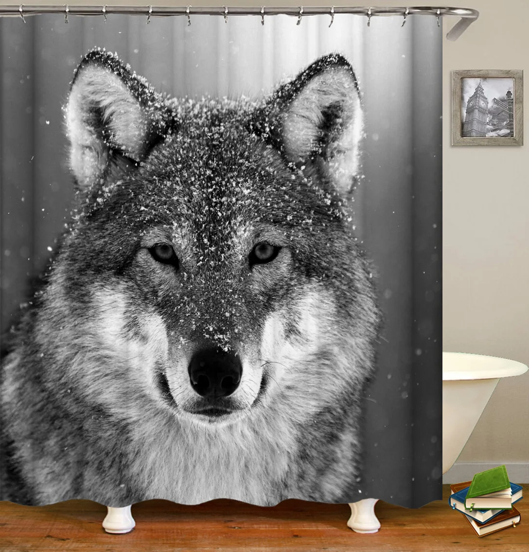 

Drop shipping, wholesale animal shower curtain, factory direct supply wolf style shower curtain/, Customized color