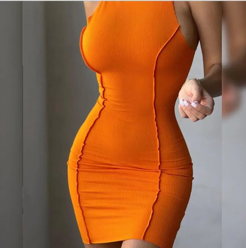 

2021 Summer Fashion Solid Sleeveless Bodycon Dress Party Clubwear Slim Hip WRAP Women Dresses sun dress