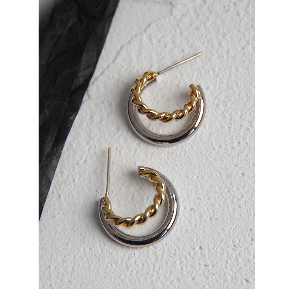 

Two Tone Double Circle Small Hoop Earring C Shape Geometric Twisted Earrings for Women Circle Minimalist Gold Plated Jewelry Hot, Gold/silver