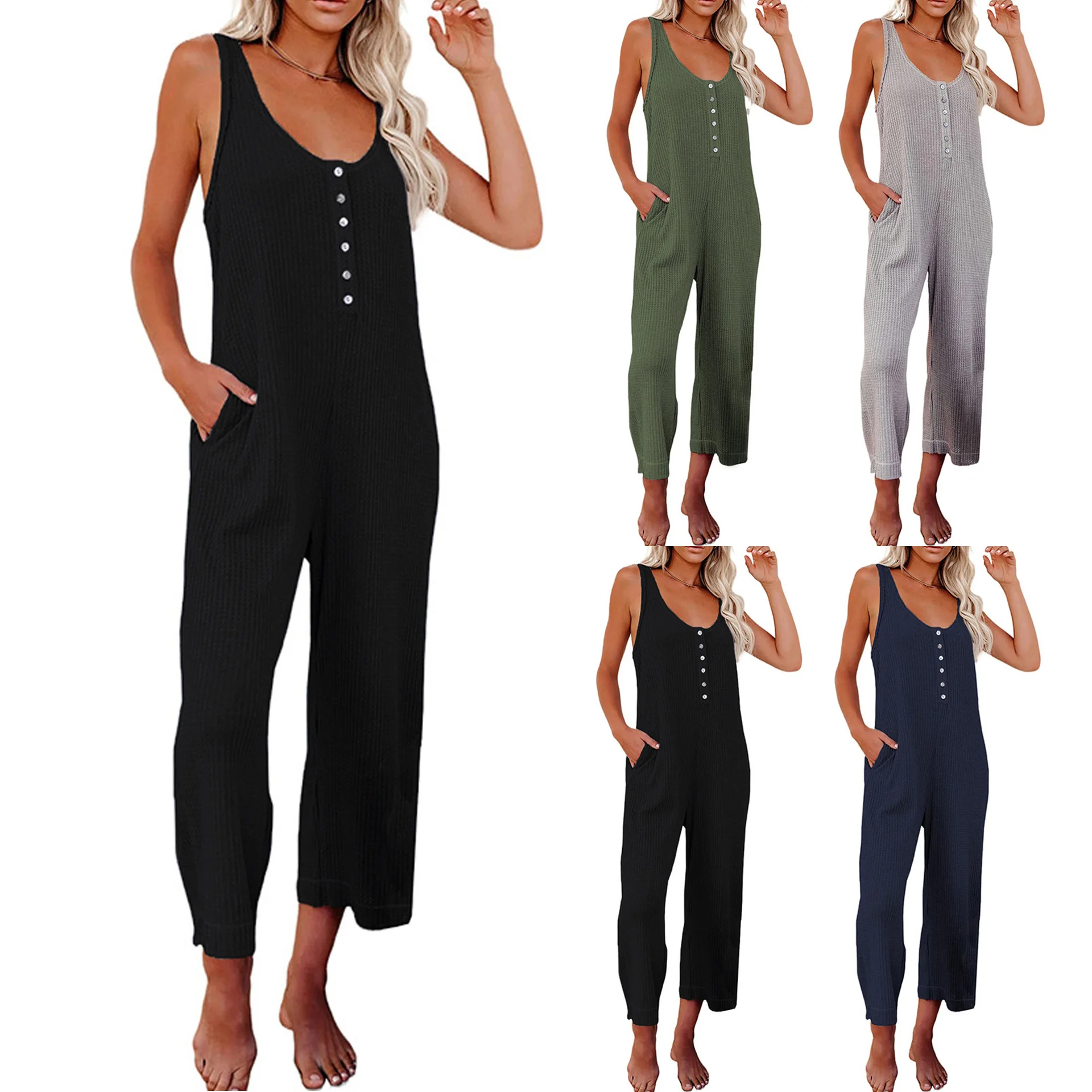 

2021 New Fashion Casual Tie Dye Wrap V Neck Halter Romper Women Jumpsuit