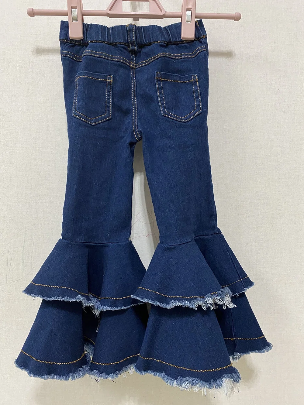 
Free shipping Kids Baby Denim Distressed Plus Size Flared Jeans Double Bell Bottoms 