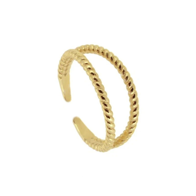 

BOHEMIA fashion simple design jewelry 18K gold plated double weave twist open finger ring, Gold/white