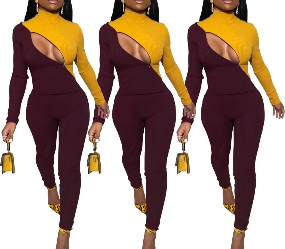 Patchwork Zipper Fitness Rompers Womens Jumpsuit Casual Workout Sporty Active Wear Fashion Long Sleeve Skinny Jumpsuits
