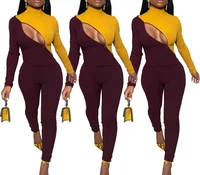 

Patchwork Zipper Fitness Rompers Womens Jumpsuit Casual Workout Sporty Active Wear Fashion Long Sleeve Skinny Jumpsuits