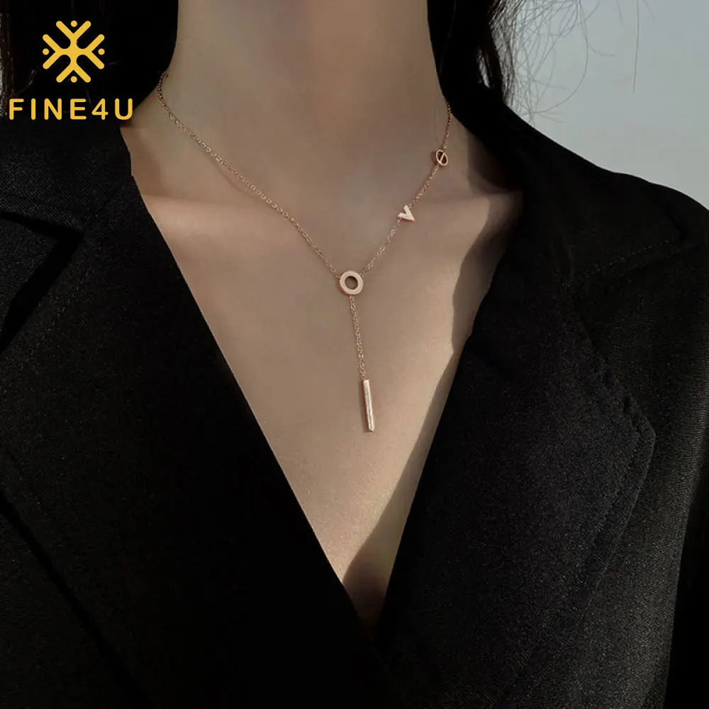

Fashion Ladies Simple Acier Inoxidable Bijoux LOVE Letter Stainless Steel Chain Long Necklace For Women