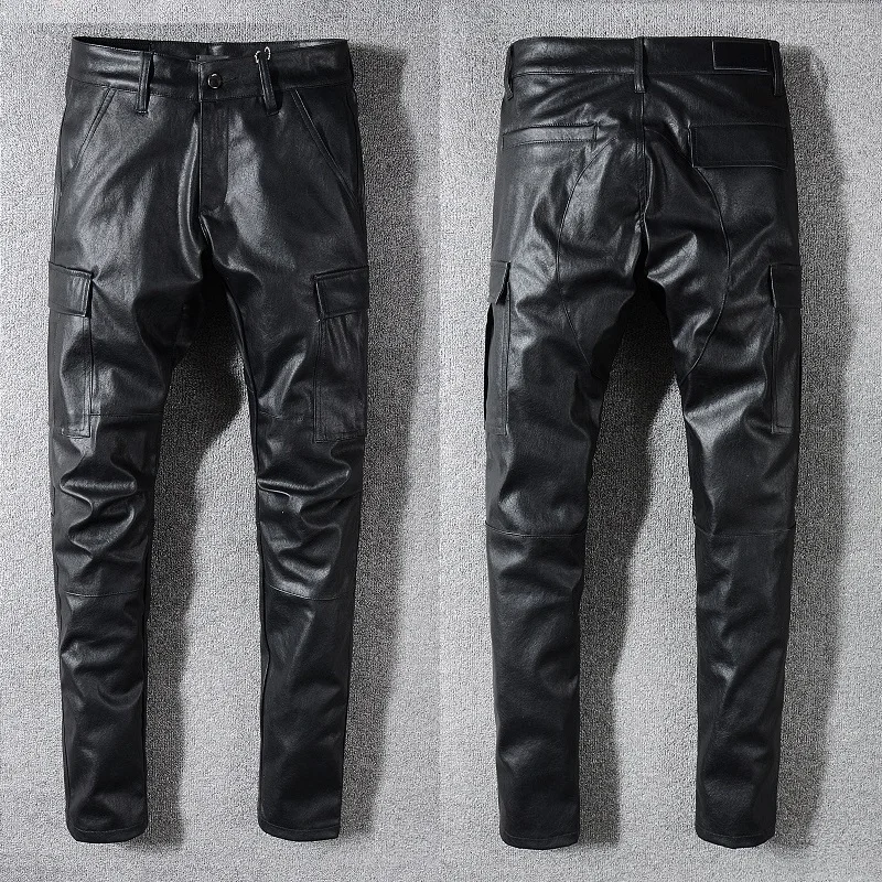 

New Italy Style #572# Men's PU Leather Cargo Pockets Pants Washe