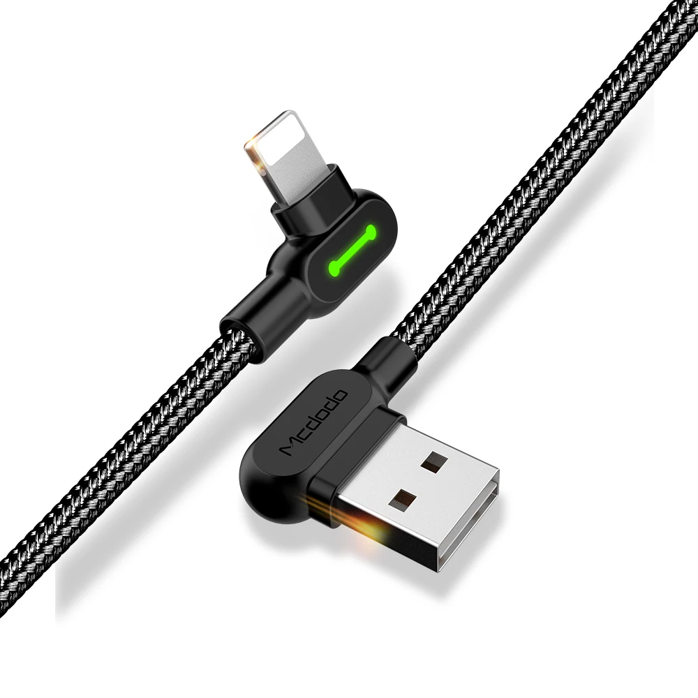 Mcdodo Wholesale 1.2/1.8/3m USB Cable Durable 90 degree gaming charging cable Micro Usb Type C Charger usb data cable for iPhone