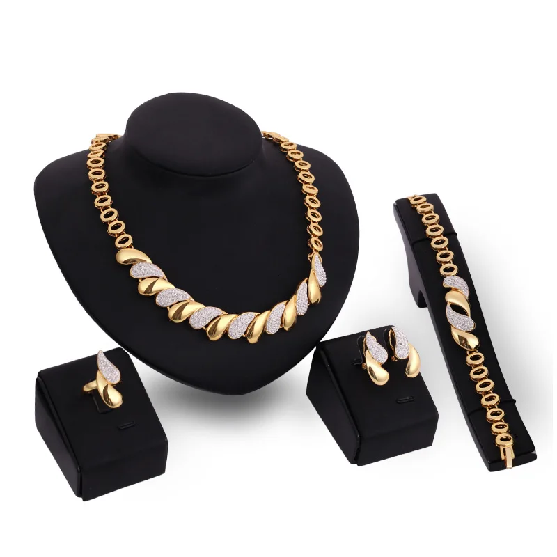 

Saudi 18K Gold Plated Dubai Multi Crystal Wedding Gift African bridal necklace jewelry set women