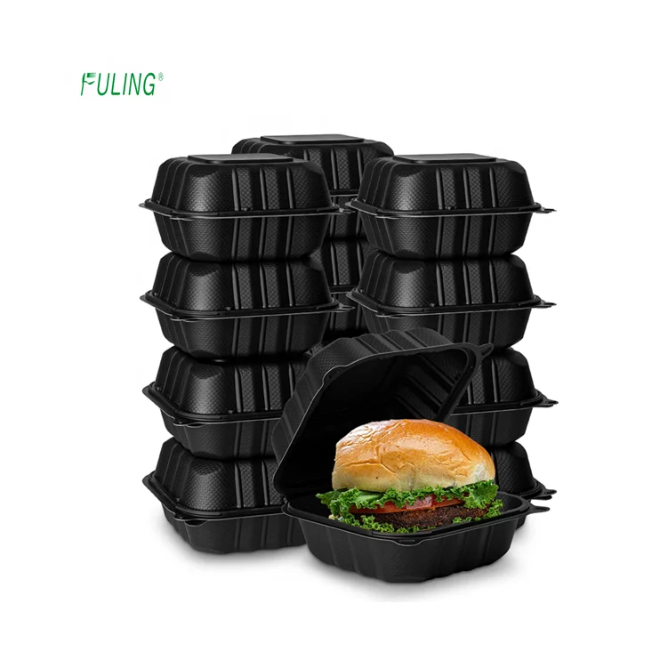 

6x6 microwavable tray eco black mineral plate plastic hinged take out plate togo plates disposable