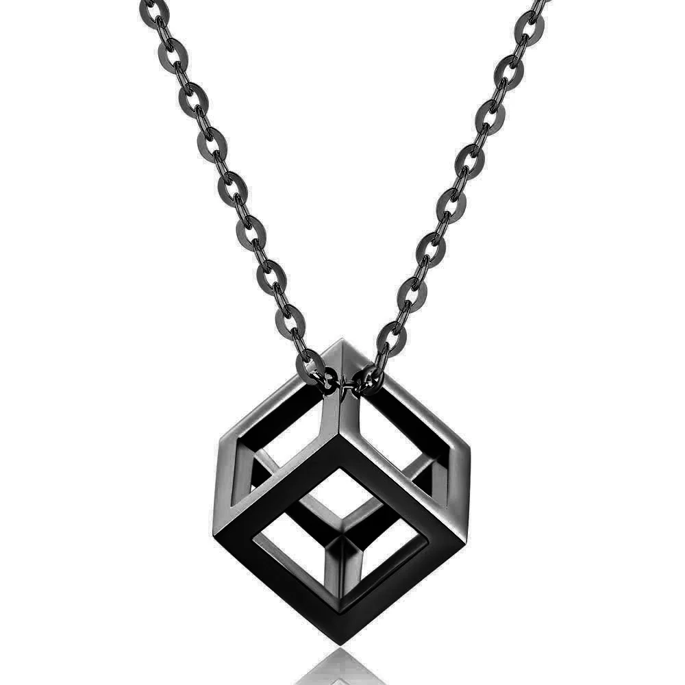 

Dylam Good Quality 2021 Hot Sell Gold Plated Necklace Pendant Necklace Square Pendant Stainless Steel Men Cube Necklace