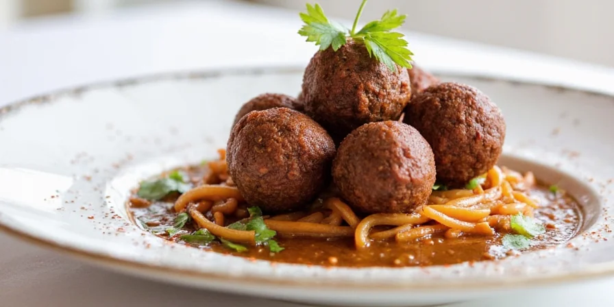 Hands shaping spiced meat mixture into neat köfte balls