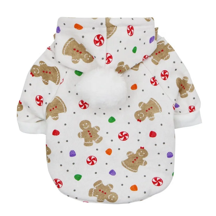 

Gingerbread Sugar Man Snowflake Print Hooded Pet Autumn Winter Warm Sweater, Picture