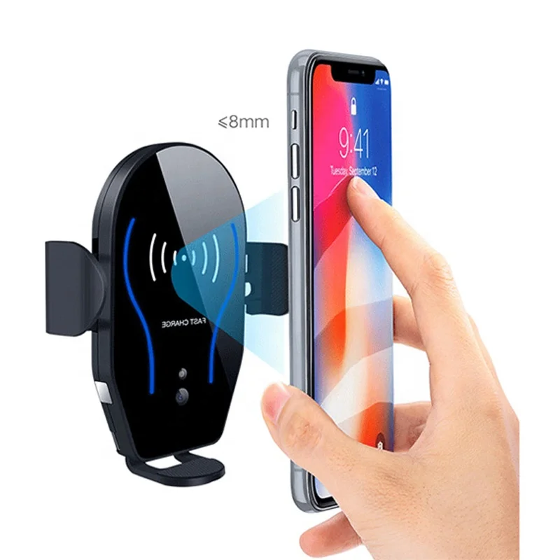 

Amazon Hot Sell Automatic Clamping Phone Holder Car Wireless Charger Qi Fast Car Phone Holder Charger For Mobile Phones, Black