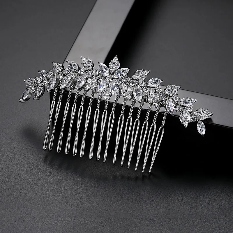 

SLBRIDAL Top Quality Micro Pave Cubic Zircon Bridal Hair Comb Wedding CZ Headdress Hair accessories Bridesmaids Women Jewelry