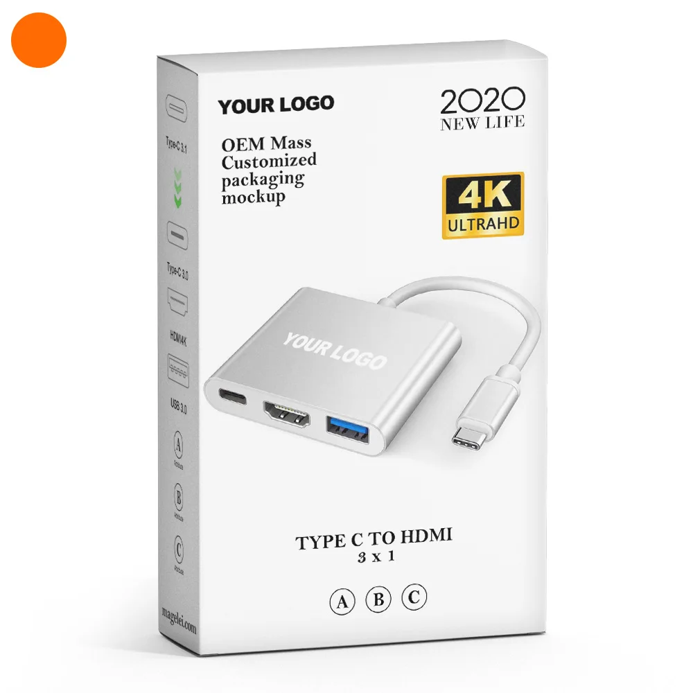 

High speed 3 in 1 HDTV 4k PD charging usb type c hub hdmi usb 3.0 hub, Gold, silver