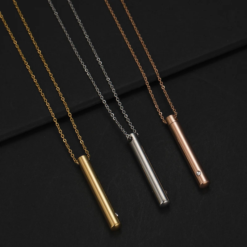 

Fashion Cinerary Casket Necklace Real 18k Gold Plated Stainless Steel Openable Pendant Rhinestone Necklace Custom Bar Necklace, Steel color,gold,rose gold