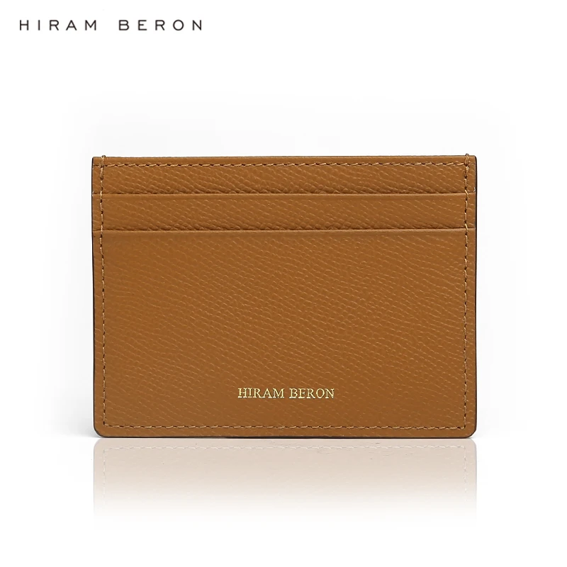 

Hiram Beron leather wallet card holder light brown epsom pattern Italian cow leather dropship wholesale