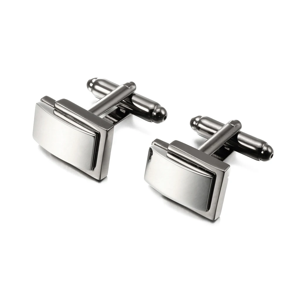 

Best Metal Cufflinks Silver & Black Color Double Plating High Quality Mens Business Metal Blank Square Cufflink Free Sample