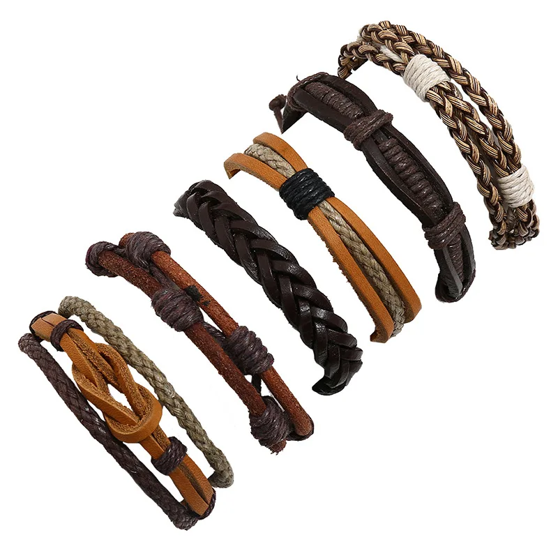 

Handmade Braided Leather Bracelet Men's DIY Style Stocks Sell Fast Shipping Leather Bangle Set Fashion Jewelry Made In China, Picture shows