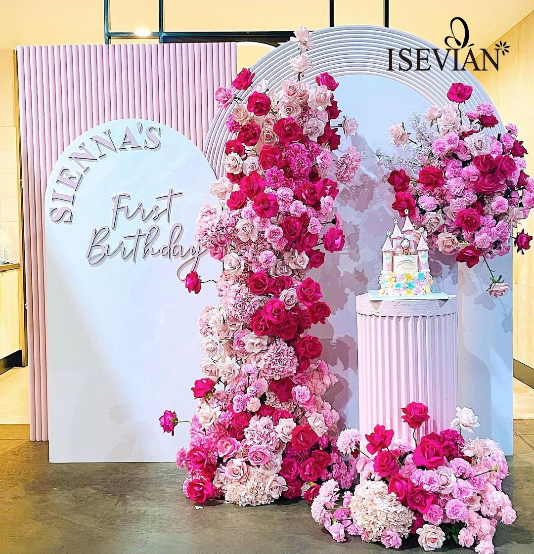 ISEVIAN Red Pink Artificial Flower Wall Backdrop Arrangement Wedding Arch Decoration